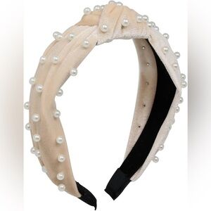 NWT Nordstrom nOir Faux Pearl Headbands Twisted Cross Knot Velvet Headband